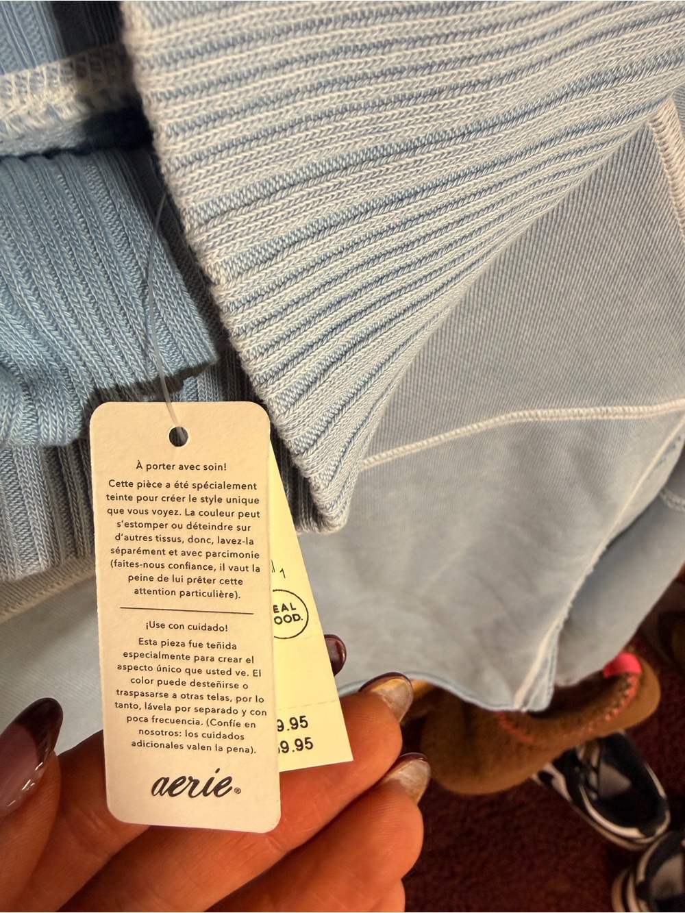 aerie Light Blue Ribbed Funnel Neck Sweatshirt - Picture 3 of 4